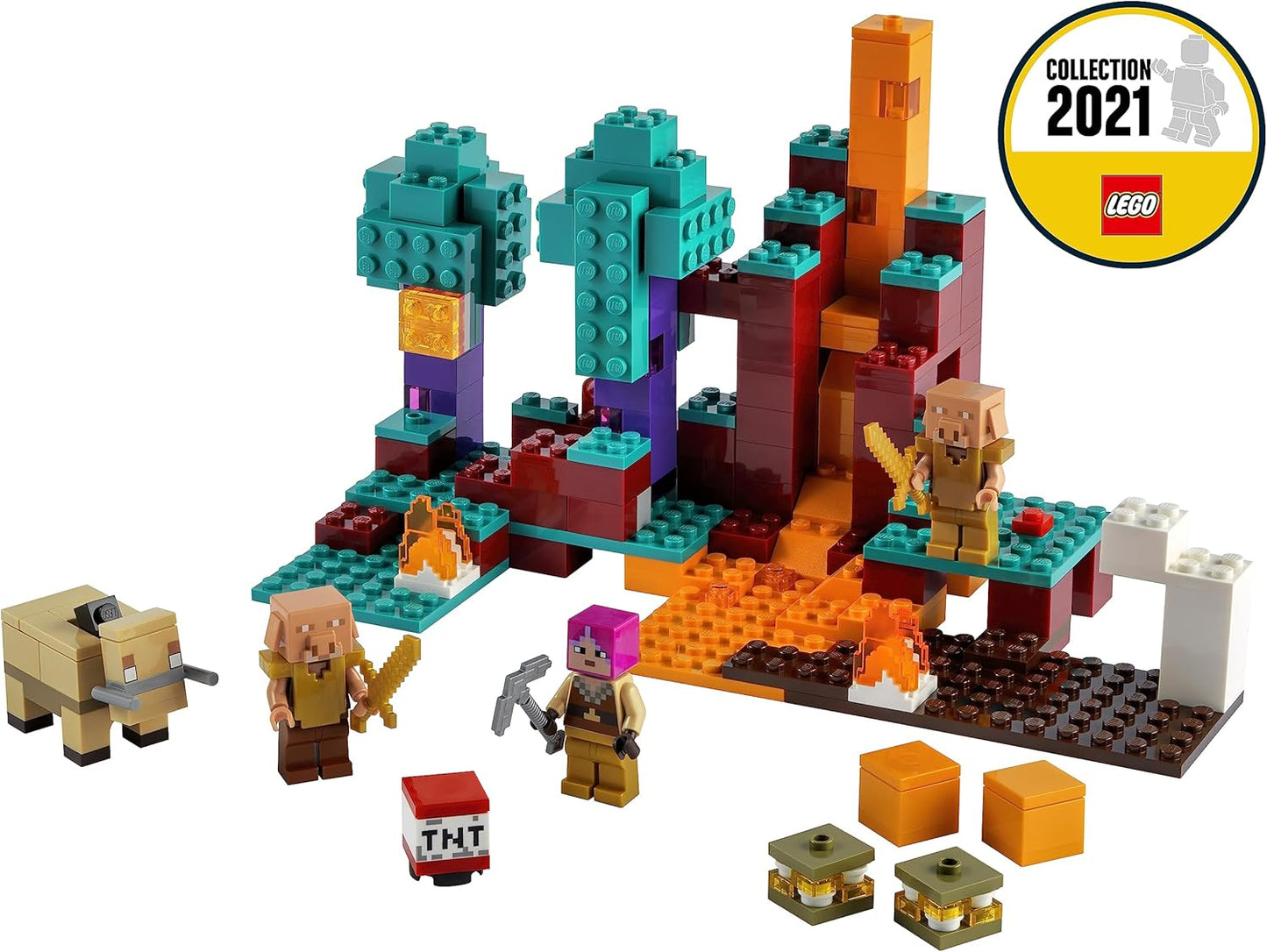 LEGO Mincecraft The Warped Forrest Nether Playset with Huntress, Hoglin and 2 Piglins, Toy from 8 Years, , 21168