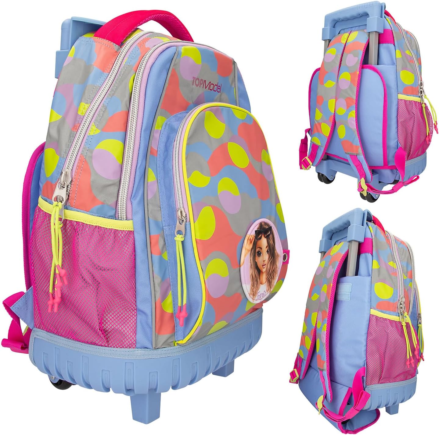 Depesche TOPModel Flash 12770 School Backpack Trolley with Model Motif and Colourful Graphic Pattern Made of Reflector Material, School Bag with Telescopic Handle and Wheels