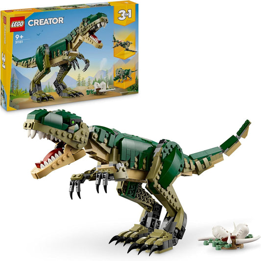 LEGO Creator T.Rex, 3-in-1 Dinosaur Convert into a Triceratops or Pterodactylus, Movable Dinosaur Model for Children, Gift for Boys and Girls 31151