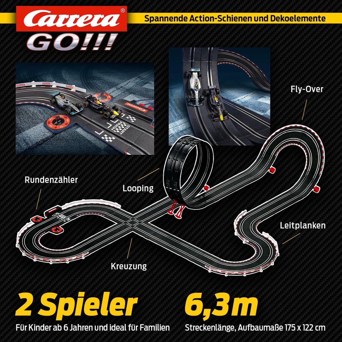 Carrera Go!!! Max Performance | Formula 1 Race Track Set | Max Verstappen vs Louis Hamilton | 2 Slot Cars Including 2 Hand Regulators with Turbo Button | Includes Looping, Crossing, Fly-Over and Lap