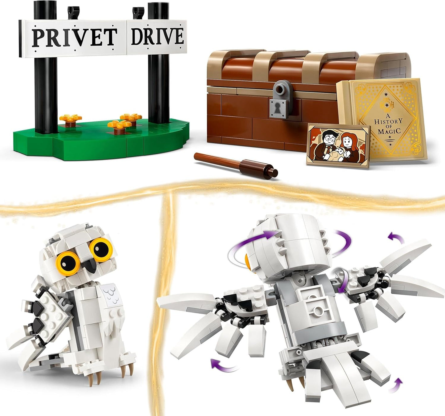 LEGO 76425 Harry Potter Hedwig at 4 Privet Drive, set with toy owl for children, buildable animal figure with Hogwarts suitcase, small gift for boys, girls and all fans from 7 years.