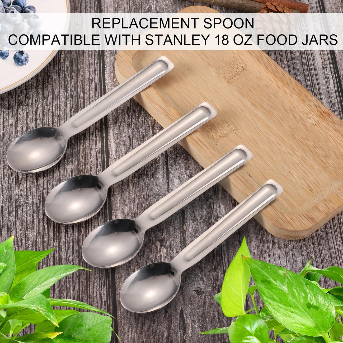 Set of 4 Replacement Spoons Compatible with Stanley 18 oz Food Jars, BPA-Free Stainless Steel Spoon Set, Thermal Mug Spoon for Stanley Classic Legendary Vacuum Insulated Food Jars, 18 oz