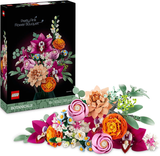 LEGO Botanicals Beautiful Pink Flower Bouquet Flower Decor Building Kit for Adults Decorative Daisies Cornflowers Roses and Elderflowers for Display Office Decoration 10342