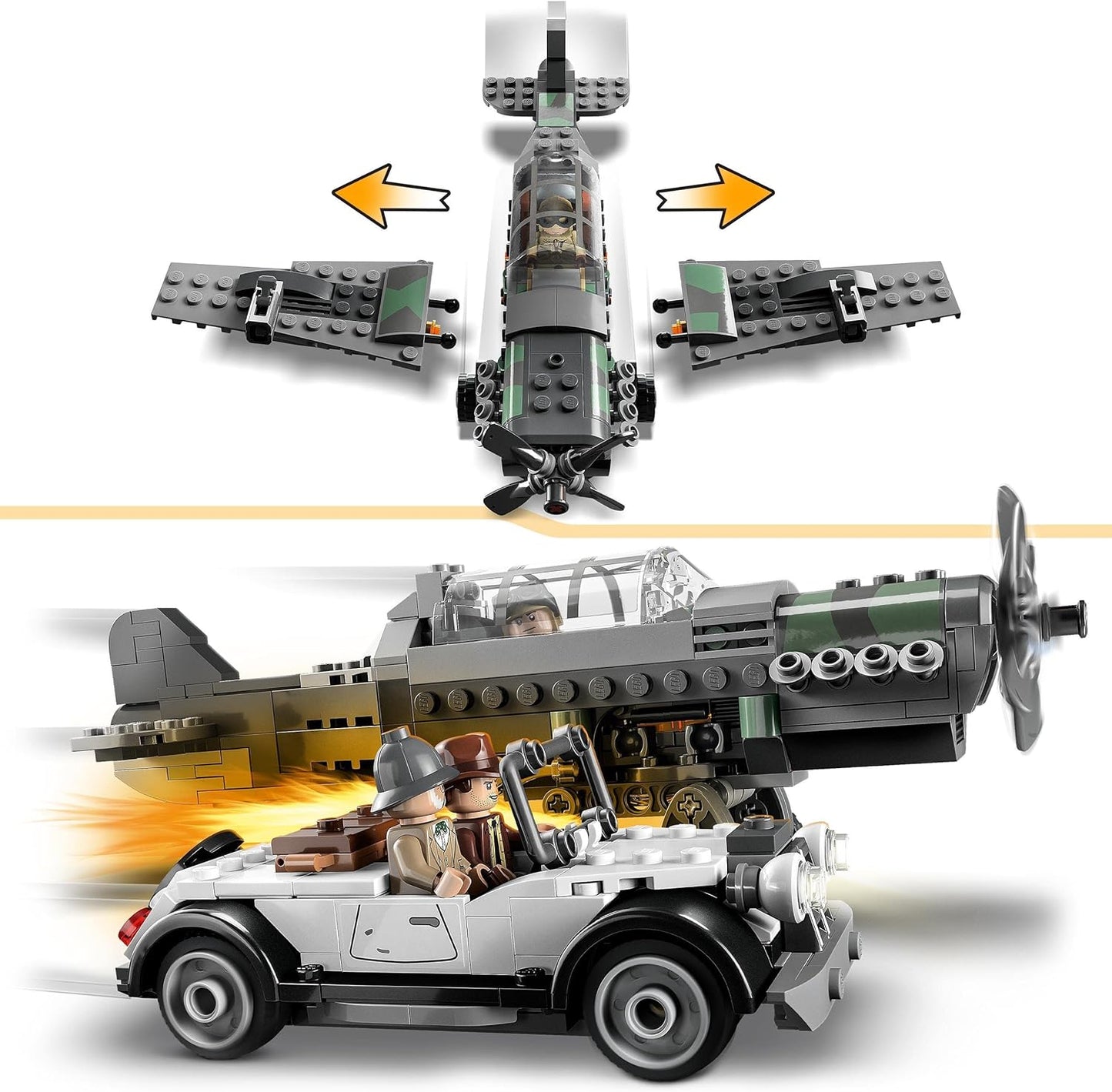 LEGO 77012 Indiana Jones Escape from the Fighter Plane Action Set with Buildable Airplane Model and Vintage Car Toy Car, Plus 3 Mini Figures, The Last Crusade Film