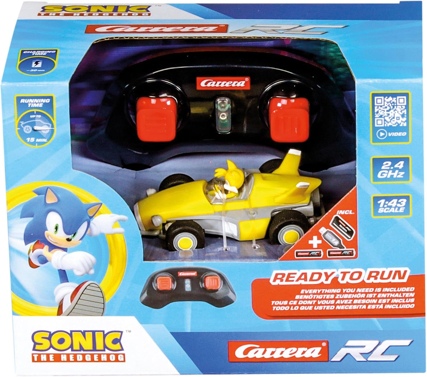 Carrera RC I Team Sonic Racing Mini RC 1:43 I Remote Controlled Vehicle I Officially Licensed I Authentic Sonic the Hedgehog Design I Detailed Display I For Sonic Fans