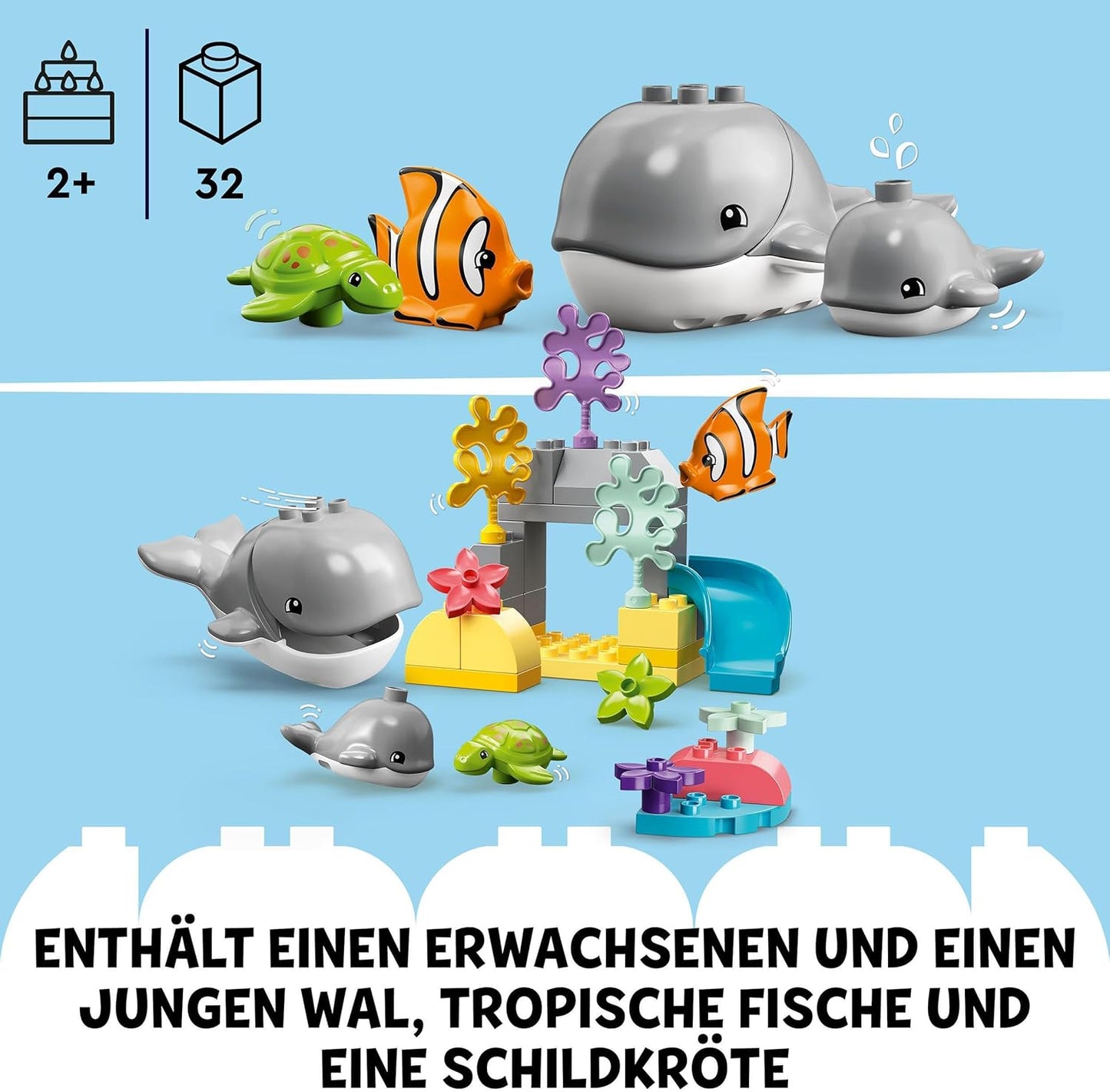 LEGO 10972 Duplo Wild Ocean Animals, Educational Toy for 2 Years and Over, Toy Set for Toddlers, Girls and Boys with Sea Animals and Play Mat