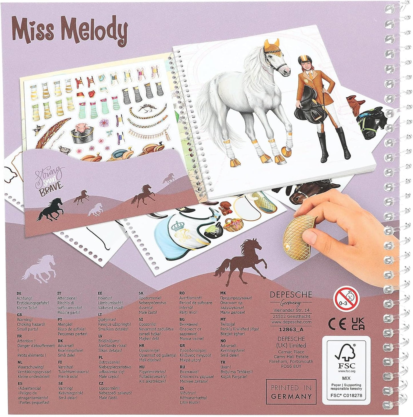 Depesche 12863 Miss Melody Dress Me Up Sticker Book with 24 Pages to Create Chic Outfits, Colouring Book with 11 Sticker Sheets