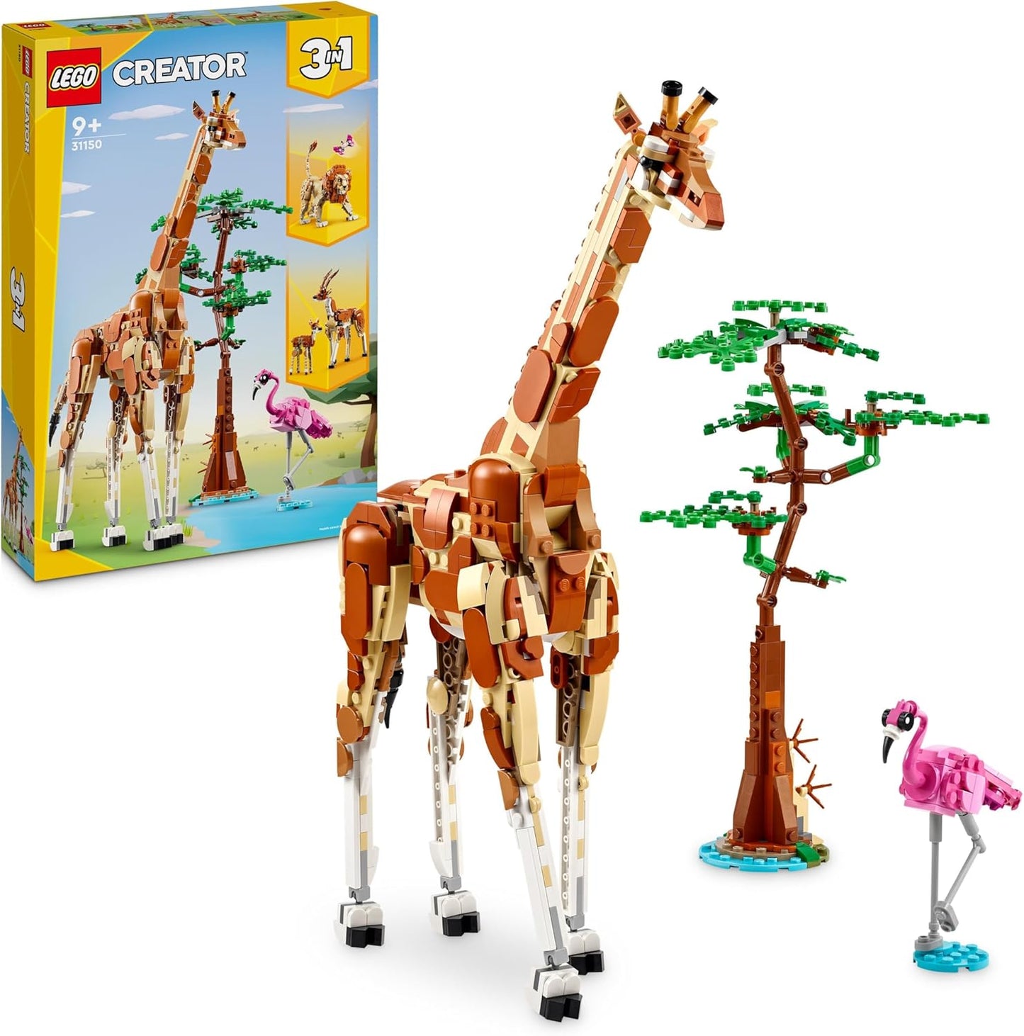 LEGO Creator 3-in-1 Animal Safari, Creative Set with Animal Figures, 3 Building Options: Toy Giraffe, Gazelles and Lion, Toy Animals for Girls and Boys, Nature Gift for Children from 9 Years 31150