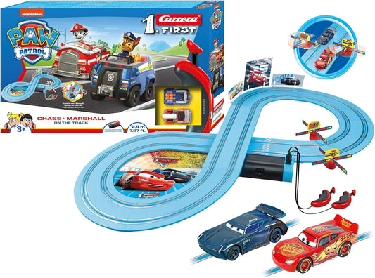 Carrera First Disney Pixar Cars - Power Duel Car Racing Track for Children from 3 Years I 2.4 m Race Track I 2 Remote-controlled Cars with Lightning McQueen and Jackson Storm I Gifts for Christmas