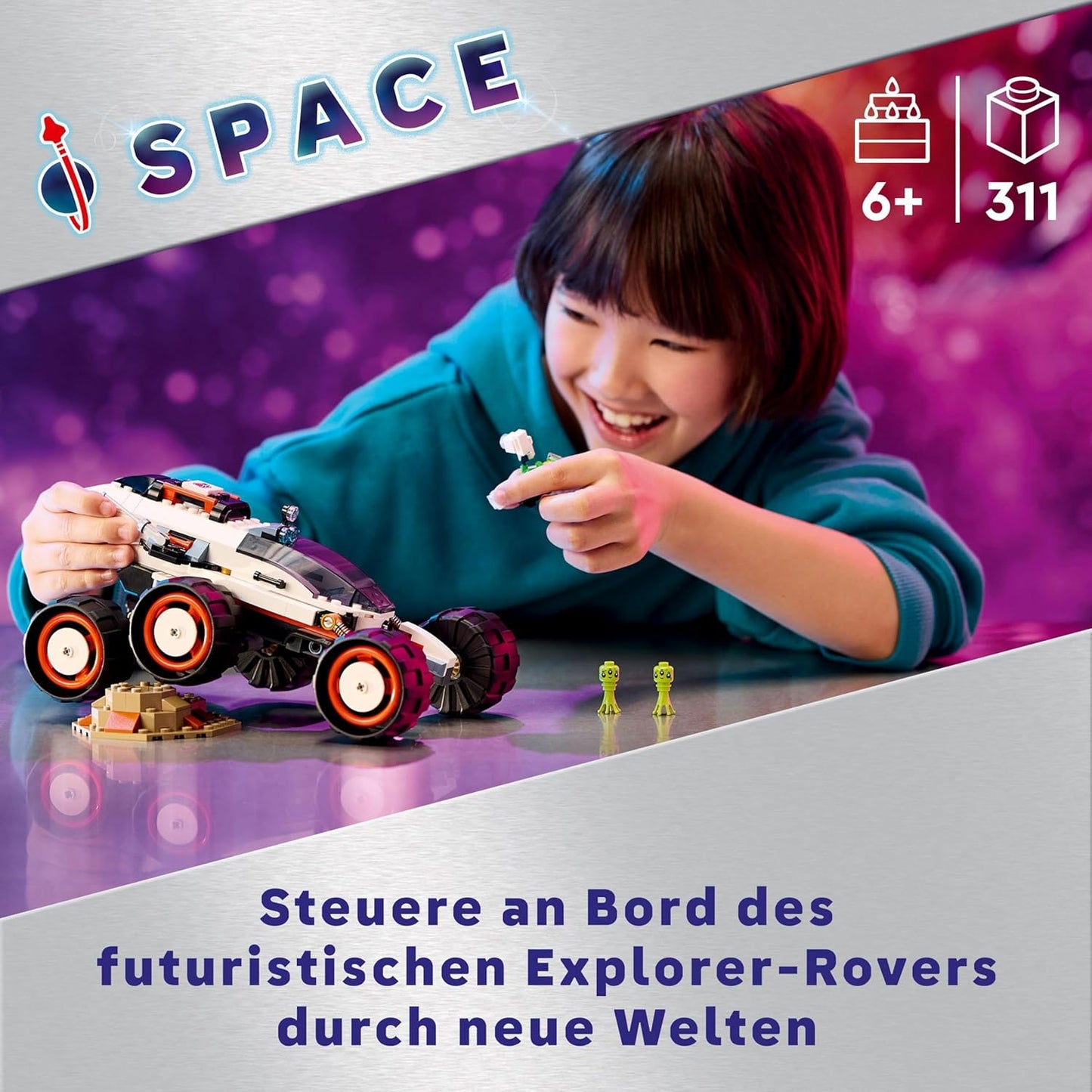 LEGO City Space Rover with Aliens, Car Set with Robot and Alien Toy Figures, Birthday Gift for Boys and Girls from 6 Years, with 2 Mini Figures and a Planet Backdrop 60431