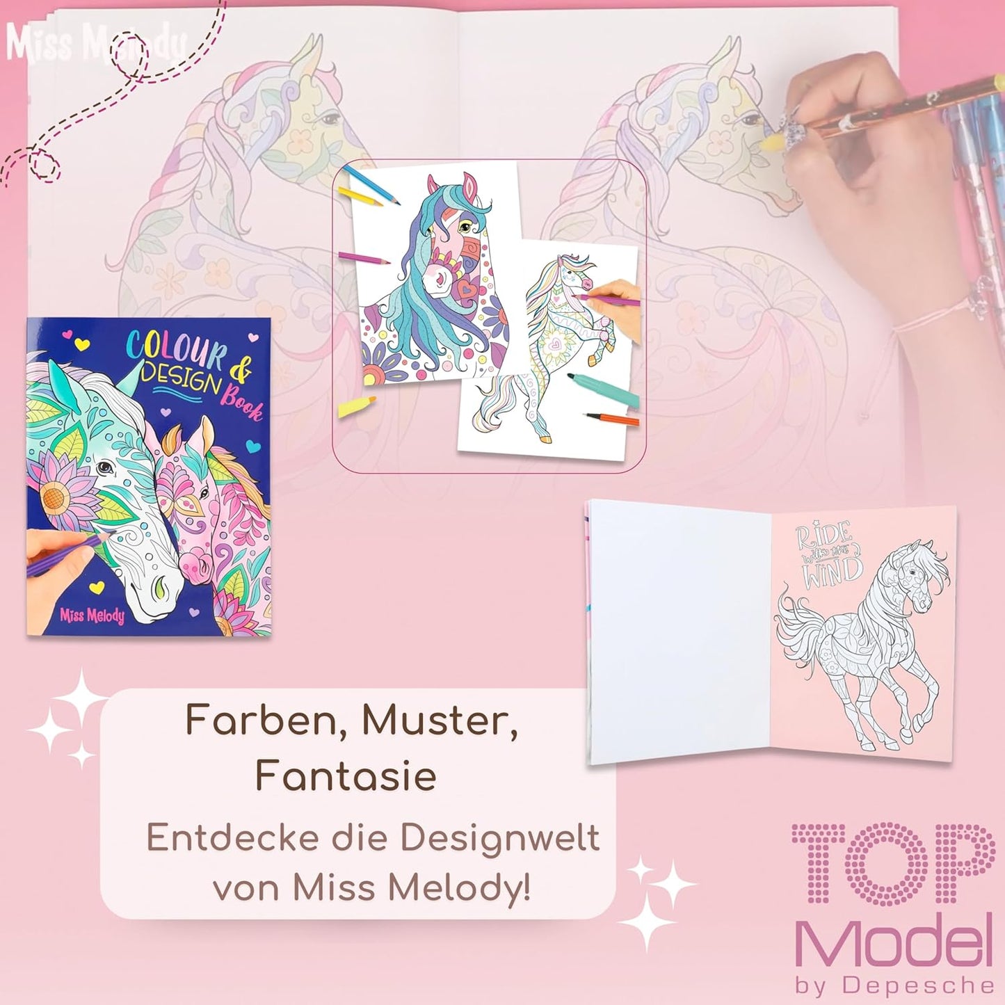 Depesche Miss Melody Diary with Stickers & Miss Melody Colour & Design Book - Design, Dream and Discover Your Imagination with the Most Beautiful Horse Motifs