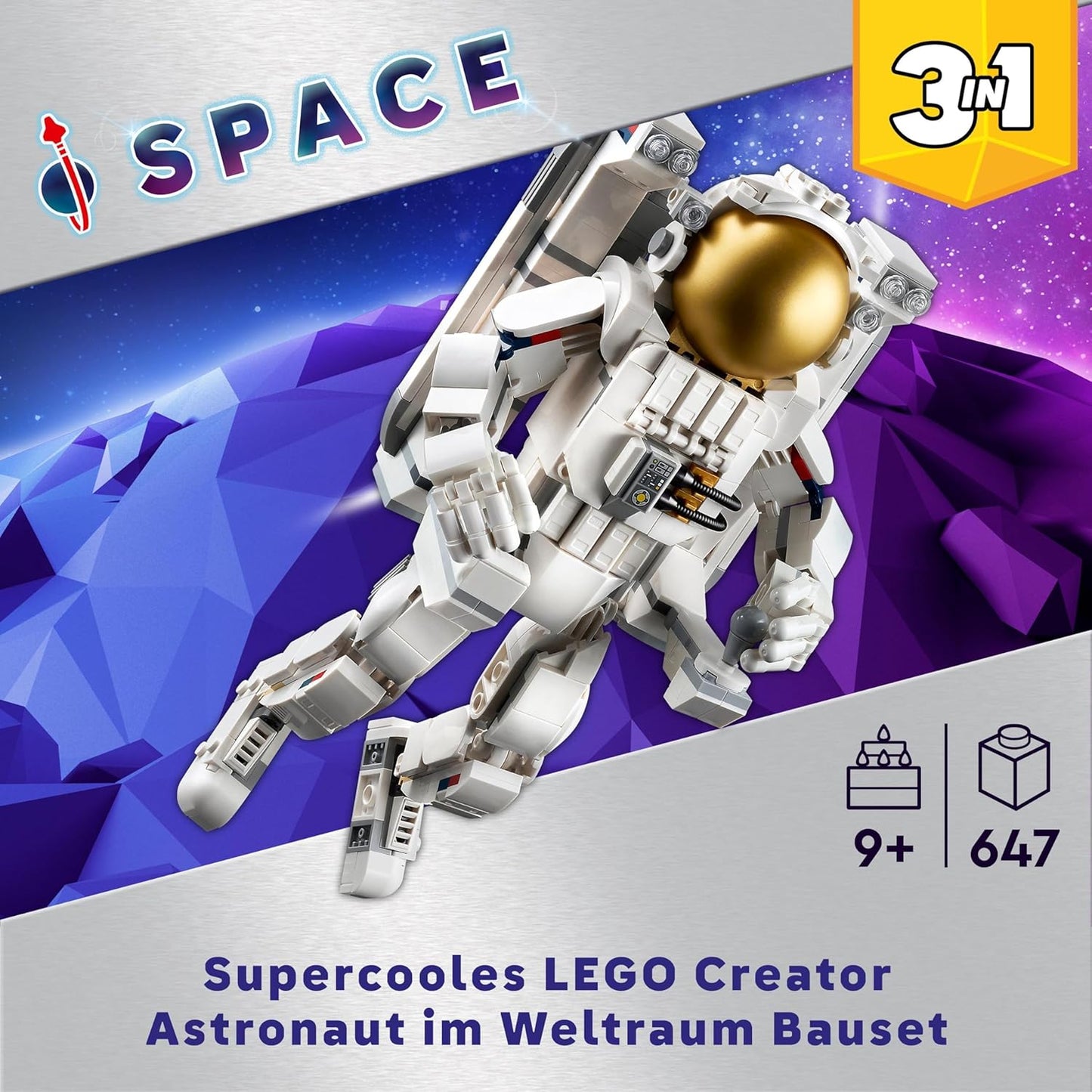 LEGO Creator 31152 3-in-1 Astronaut in Space Toy, Model Kit with Dog and Spaceship for Children, Nursery Decoration, Creative Gift for Boys and Girls from 9 Years