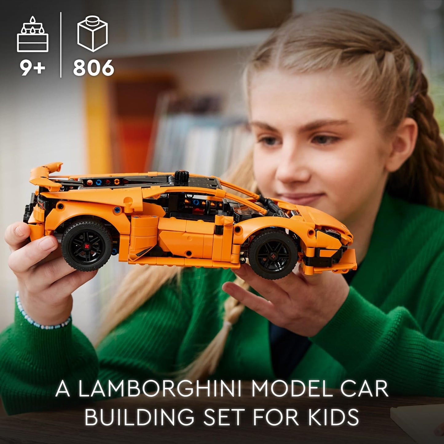 Lego Technic Lamborghini Huracán Tecnica Orange Toy Cars - Construction Toy for Children, Boys & Girls from 9 Years - Lamborghini Toy Car with V10 Motor & Steering 42196