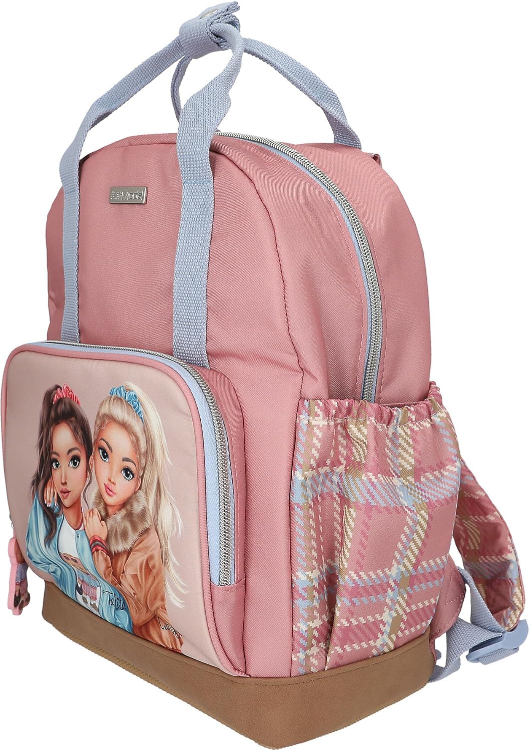 Depesche 13012 TOPModel Team Teddy Backpack in Pink, Beige and Blue, with Model Motif and Pendant, Bag with Adjustable Straps and Thermal Compartment