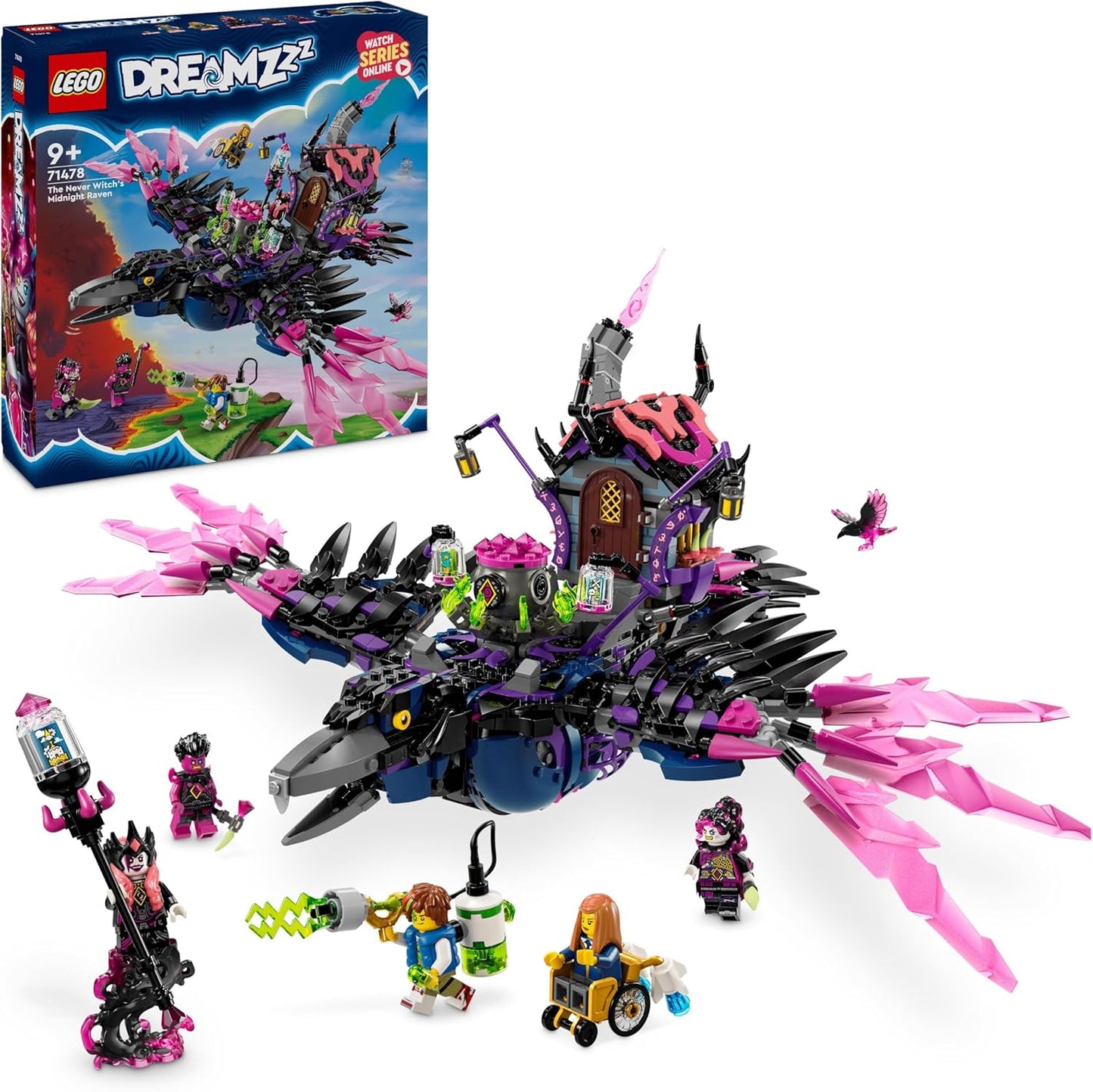 LEGO DREAMZzz 71478 3-in-1 The Midnight Raven of the Never Witch, Playset for Boys and Girls from 9 Years, with Animal Figure, Fantasy Hut for Converting into a House, Spider or Bird