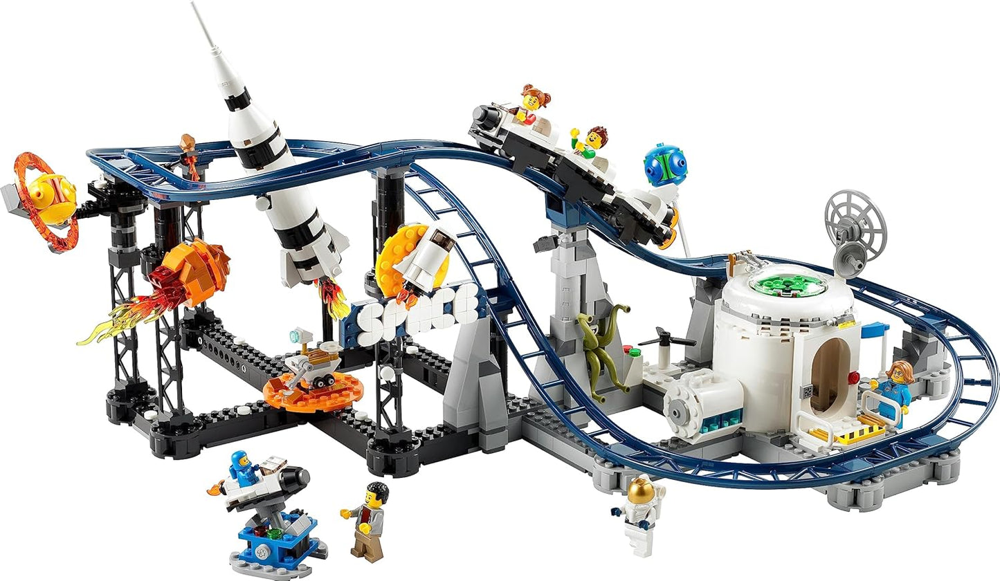 LEGO 31142 Creator 3-in-1 Space Roller Coaster Kit of a Toy Fair with Working Carriage Convertible into Free-Falling Tower or Carousel with Rockets and Luminous Stones