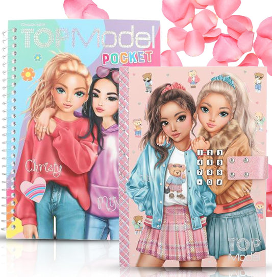 Depesche TOPModel Secret Code Diary with Sound Team Teddy & TOPModel Pocket Colouring Book - Ideal for Little Fashion Fans and Creative Minds!