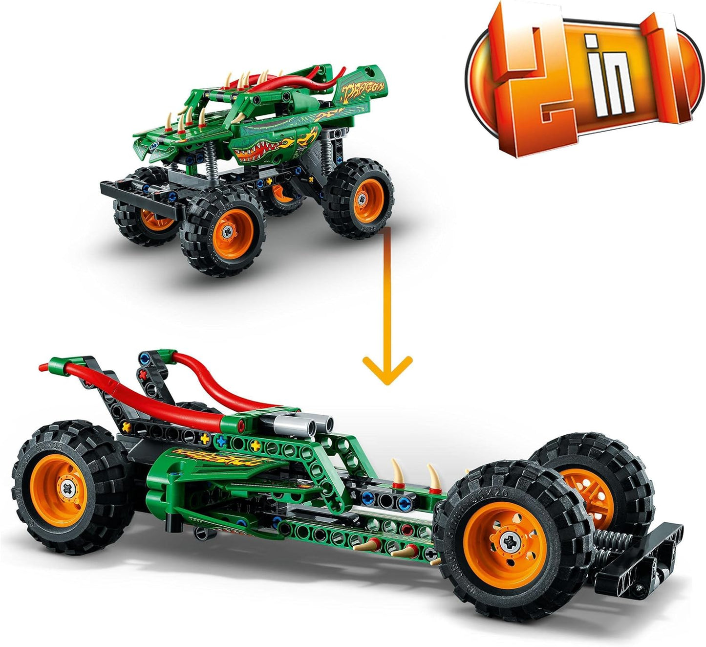 LEGO 42149 Technic Monster Jam Dragon Monster Truck Toy for Boys and Girls, 2-in-1 Racing Car for Off-Road Stunts and as a Gift for Children