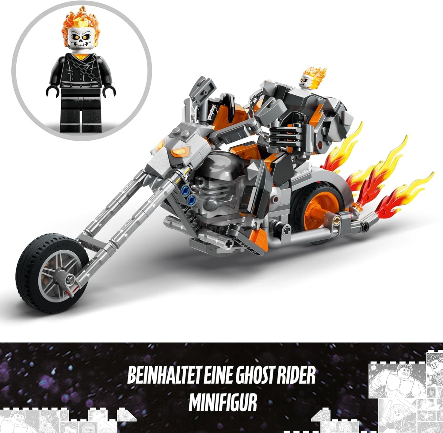 LEGO 76245 Marvel Ghost Rider with Mech & Bike, Superhero Motorcycle Toy for Building with Chain and Action Figure, Gift for Children from 7 Years