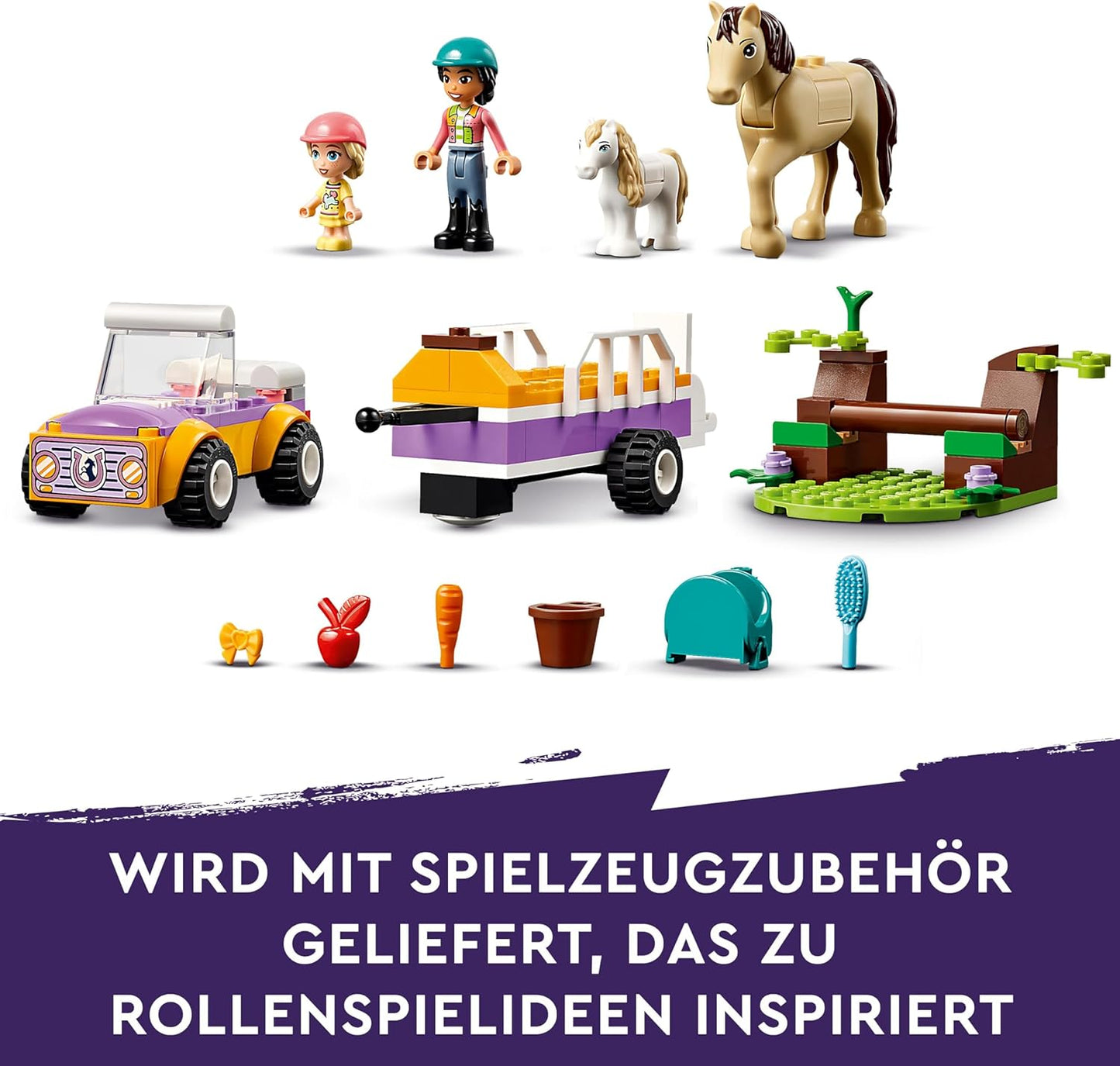 LEGO Friends Horse and Pony Pendant, Horse Toy for Girls and Boys with Car and Figures, Mini Doll Set with Liann, Zoya and 2 Animal Figures, Gift for Children 4 Years 42634