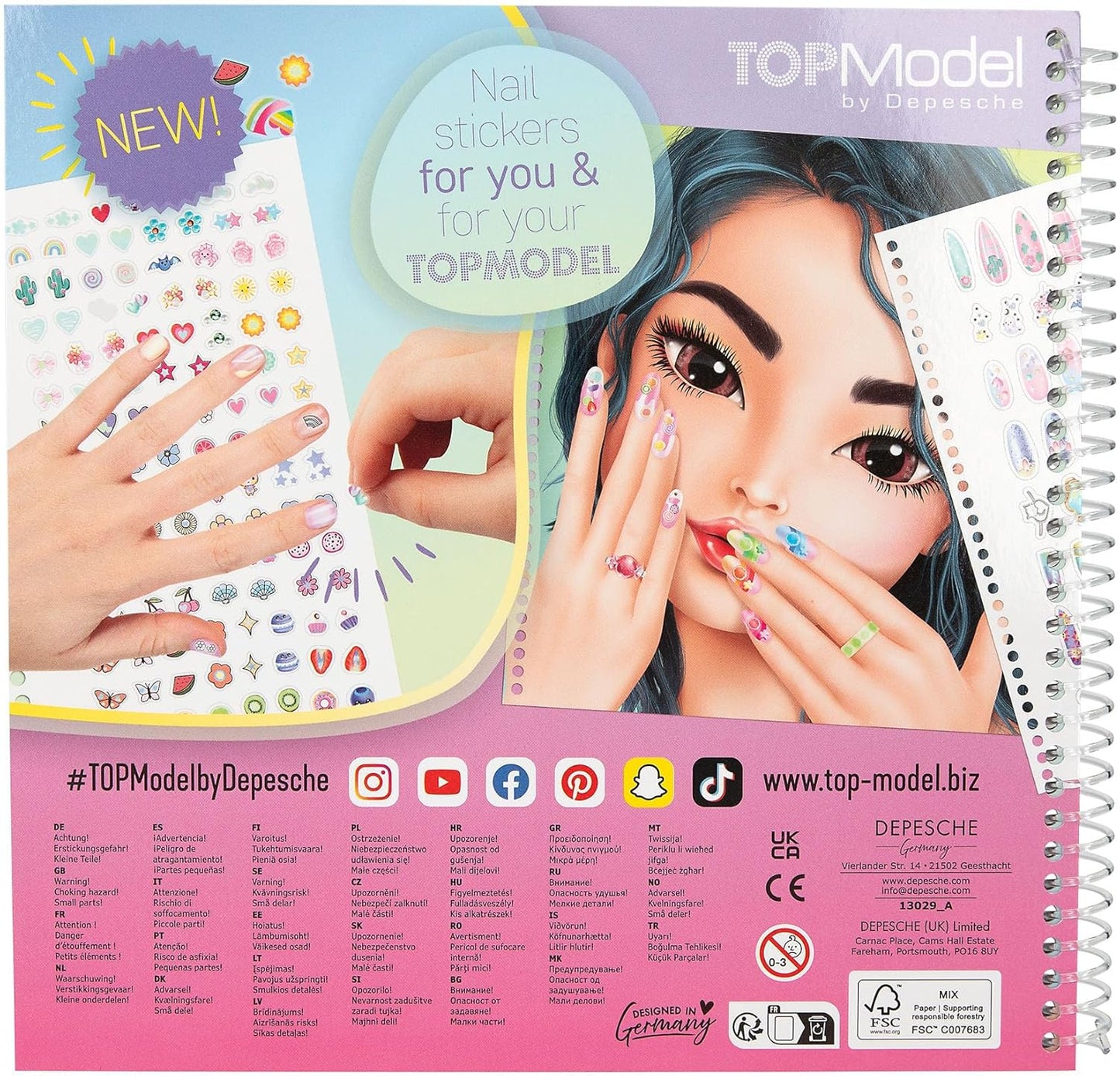 Depesche TOPModel 13029 Hand Designer Colouring Book with 46 Pages for Creating Creative Looks on Hands and Nails Includes 2 Sticker Sheets