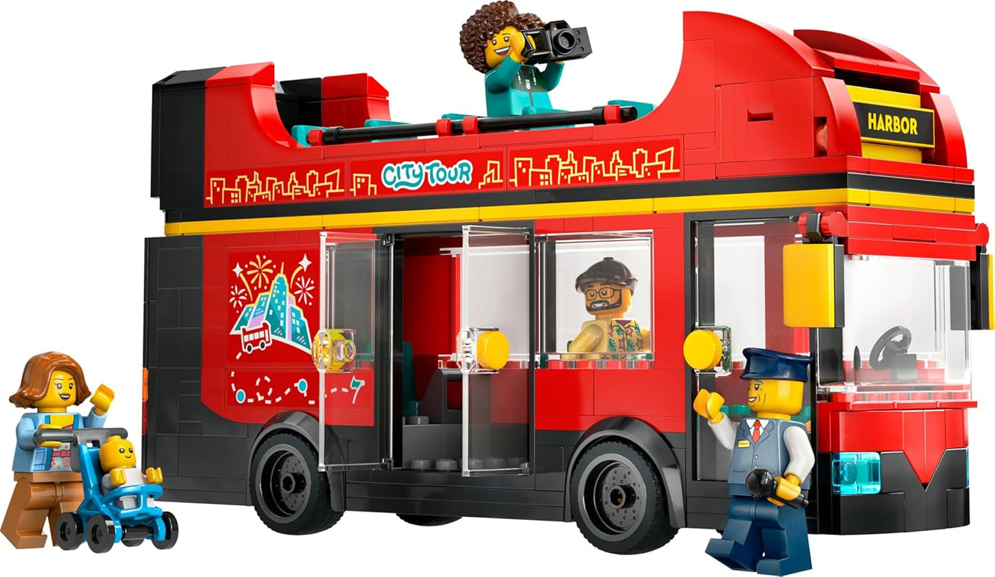 LEGO City 60407 Double Decker Bus Toy Bus Vehicle Playset for Girls and Boys from 7 Years, Includes 5 Figures, Including A Baby in a Pram