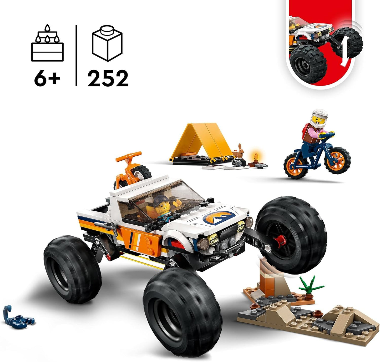 Lego 60387 City Offroad Adventure, Camping Monster Truck Toy with Working Suspension, Vehicle for Children from 6 Years.