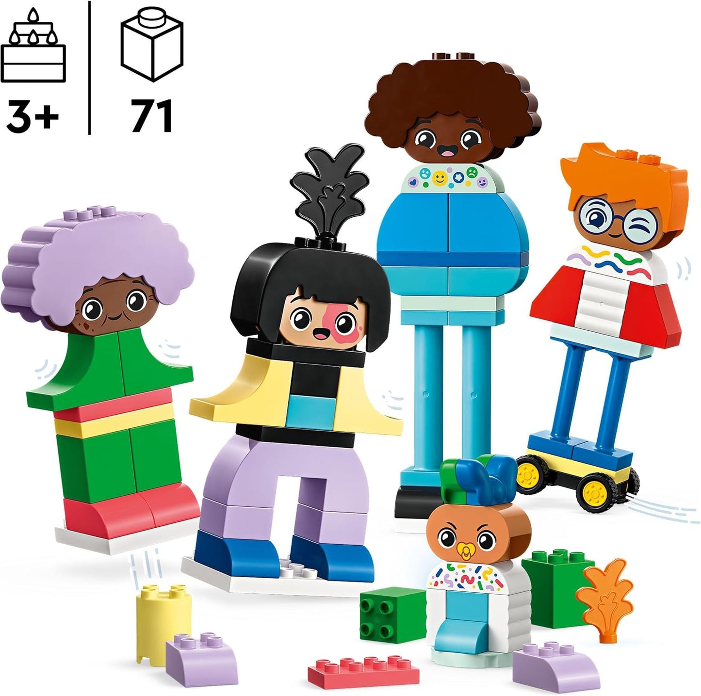 LEGO DUPLO Town Buildable People with Big Feelings, Educational Toy for Children from 3 Years, Includes 5 Figures with 10 Faces for Role Play, 71 Stones to Combine and Design 10423