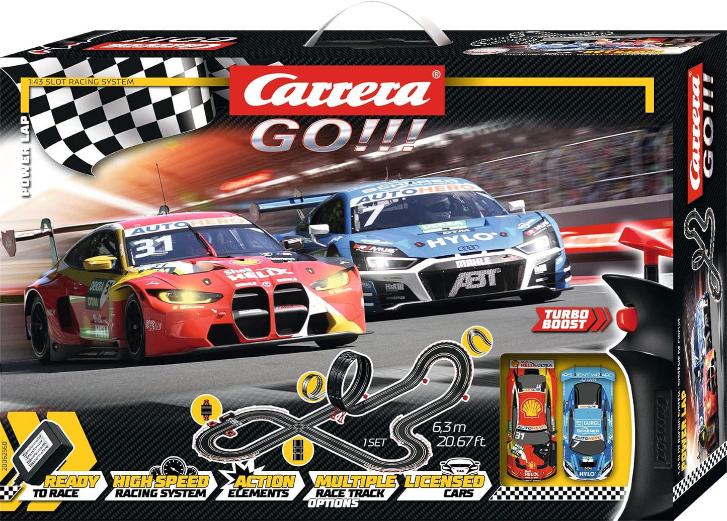 Carrera - 20062560 - DPower Lap I Digital Race Track I Including Lap Counter & Loopings Crosses & Overflights I Vehicles with Front and Rear Lighting in Scale 1:43 I Hand Controller with Turbo Button