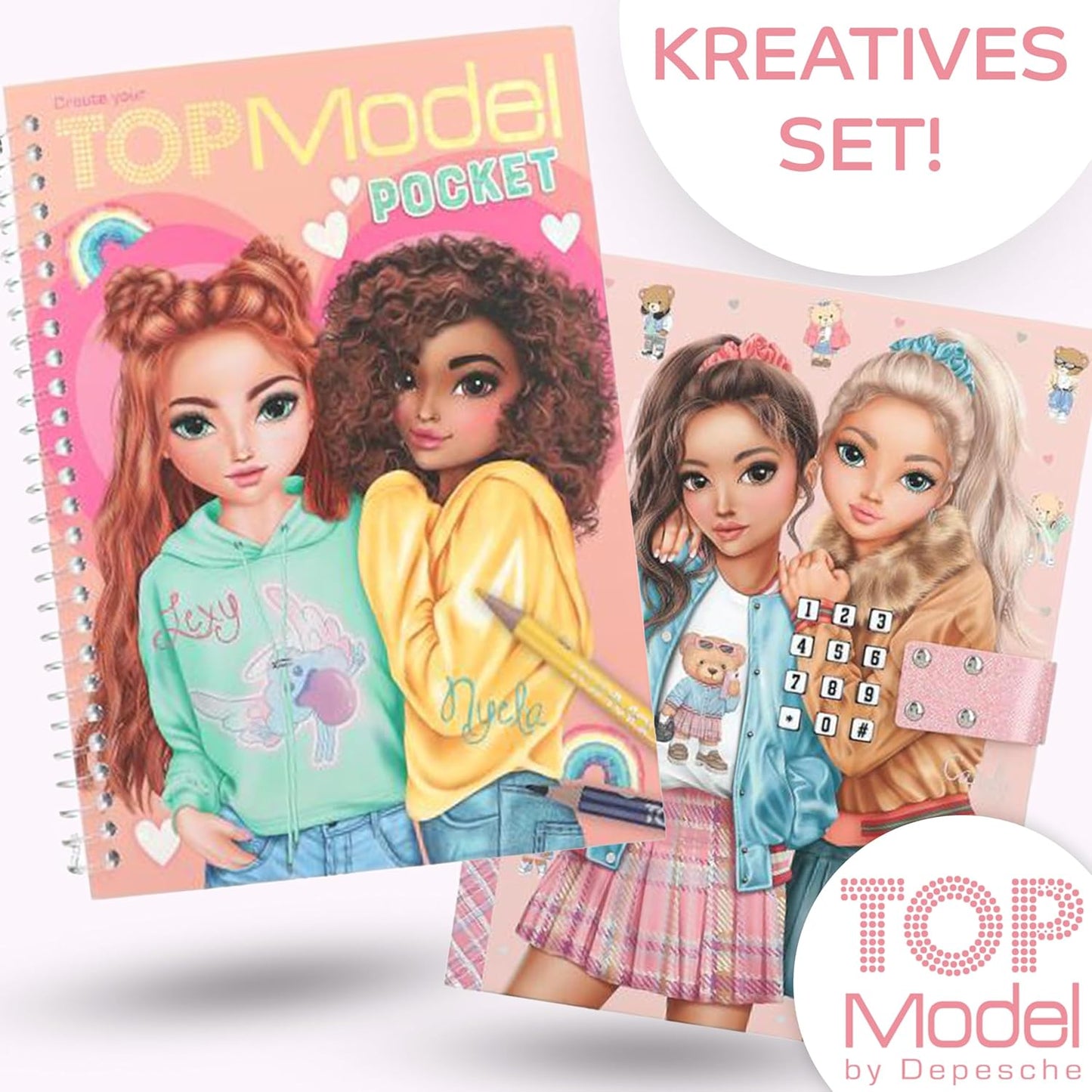 Depesche TOPModel Secret Code Diary with Sound Team Teddy & TOPModel Pocket Colouring Book - Ideal for Fashionistas and Small Secret Agents