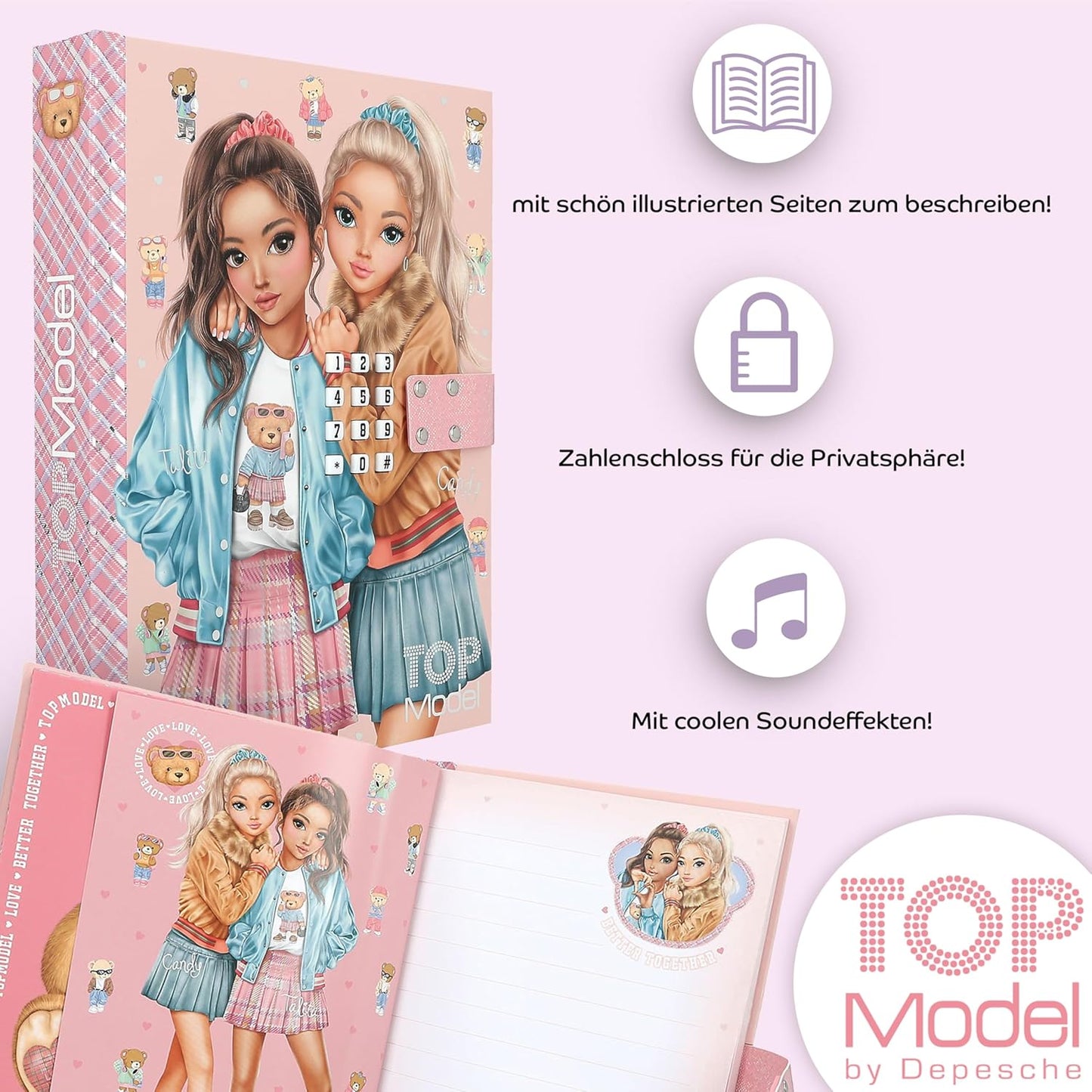 TOPModel Set: Colouring Book Team Teddy & Secret Code Diary with Sound Team Teddy - Creative Colouring Fun with Cute Cuddly Teddy & Model Motifs. Perfect for Secrets