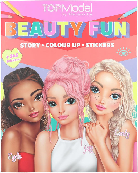 Depesche TOPModel Beauty Fun 13137 Colouring Book with 36 Pages for Designing Model Motifs, Includes 3 Double-Sided Stickers