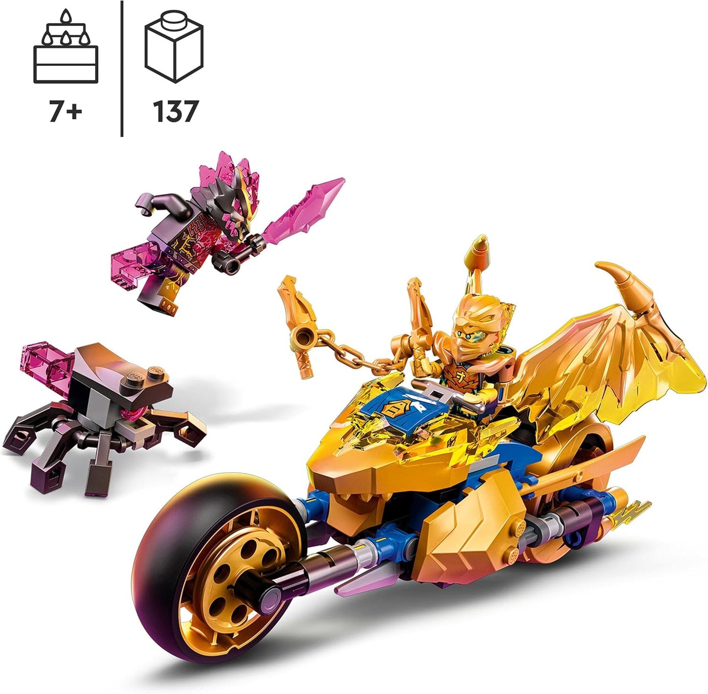 LEGO 71768 Ninjago Jays Gold Dragon Motorcycle Set with Jay Mini Figure and Dragon and Snake Figures, Toy for Children from 7 Years