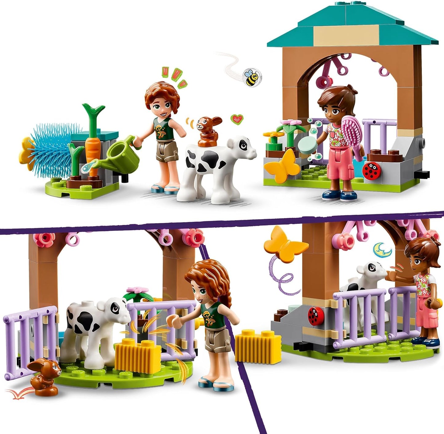 LEGO Friends Autumns Calf Hutch Farm Toy with Animals for Kids, Small Set of 2 Figures, Rabbit and Cow Figure, Gift for 5 Year Old Girls and Boys 42607