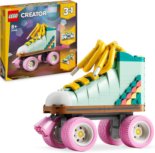 LEGO Creator 31148 3-in-1 Roller Skate Toy for Girls and Boys with Mini Skateboard and Boombox, Retro Decoration for the Bedroom, Birthday Gift for Children from 8 Years