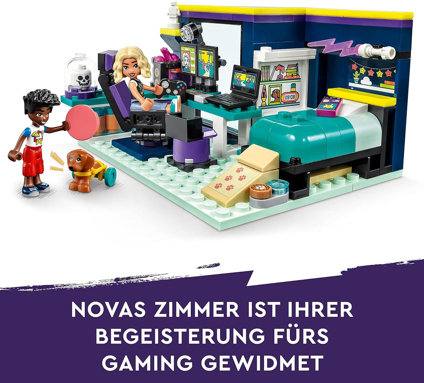 LEGO 41755 Friends Novas Room Gaming Toy with Zac Mini Doll and Pickle the Dog, Small Gifts for Children from 6 Years, 2023 Series Figures