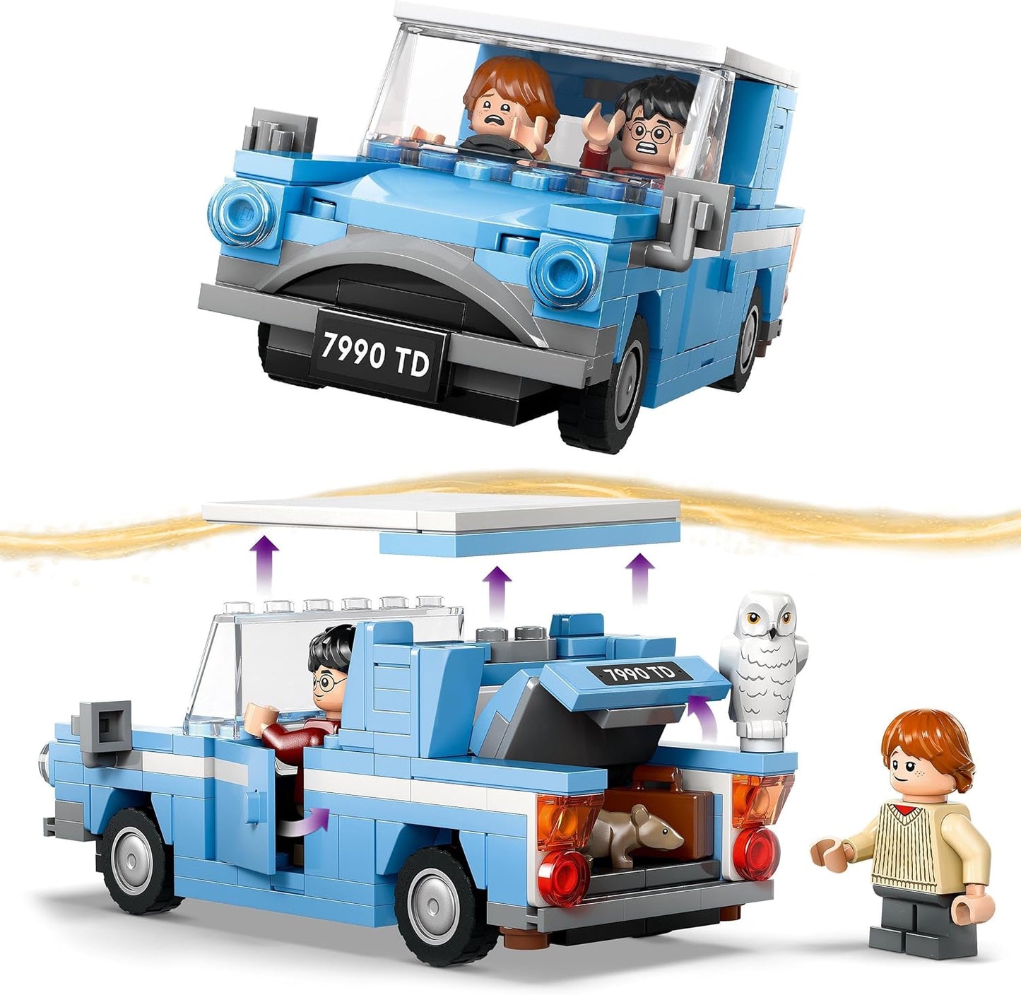 LEGO Harry Potter Flying Ford Anglia Buildable Toy Car for Children, Gift for Boys, Girls and All Fans Aged 7 and Above, Set of 2 Mini Figures Including Ron Weasley for Role Play 76424