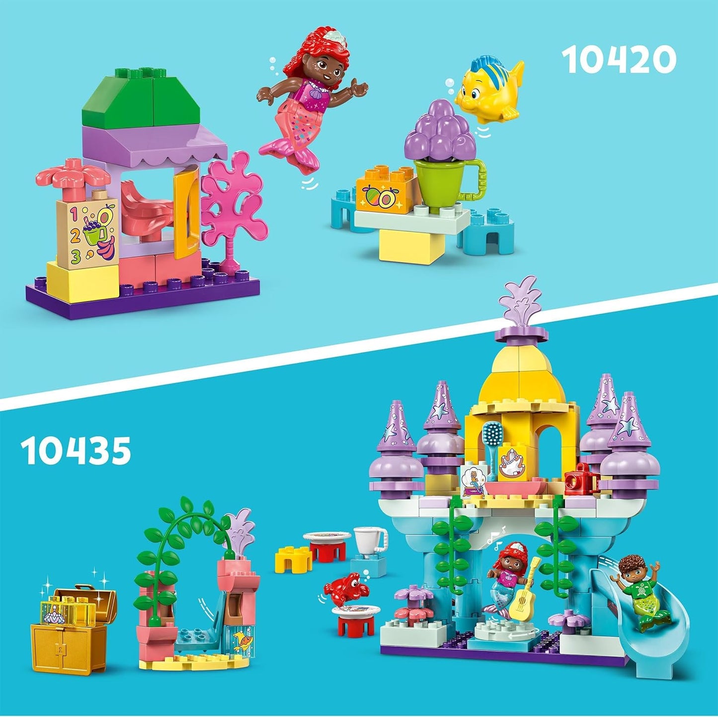 LEGO DUPLO Disney Arielles and Fabius' Café Kiosk, Little Mermaid Toy, Educational Toy with Fruit and Food for Preschool Children from 2 Years, Toy Café 10420