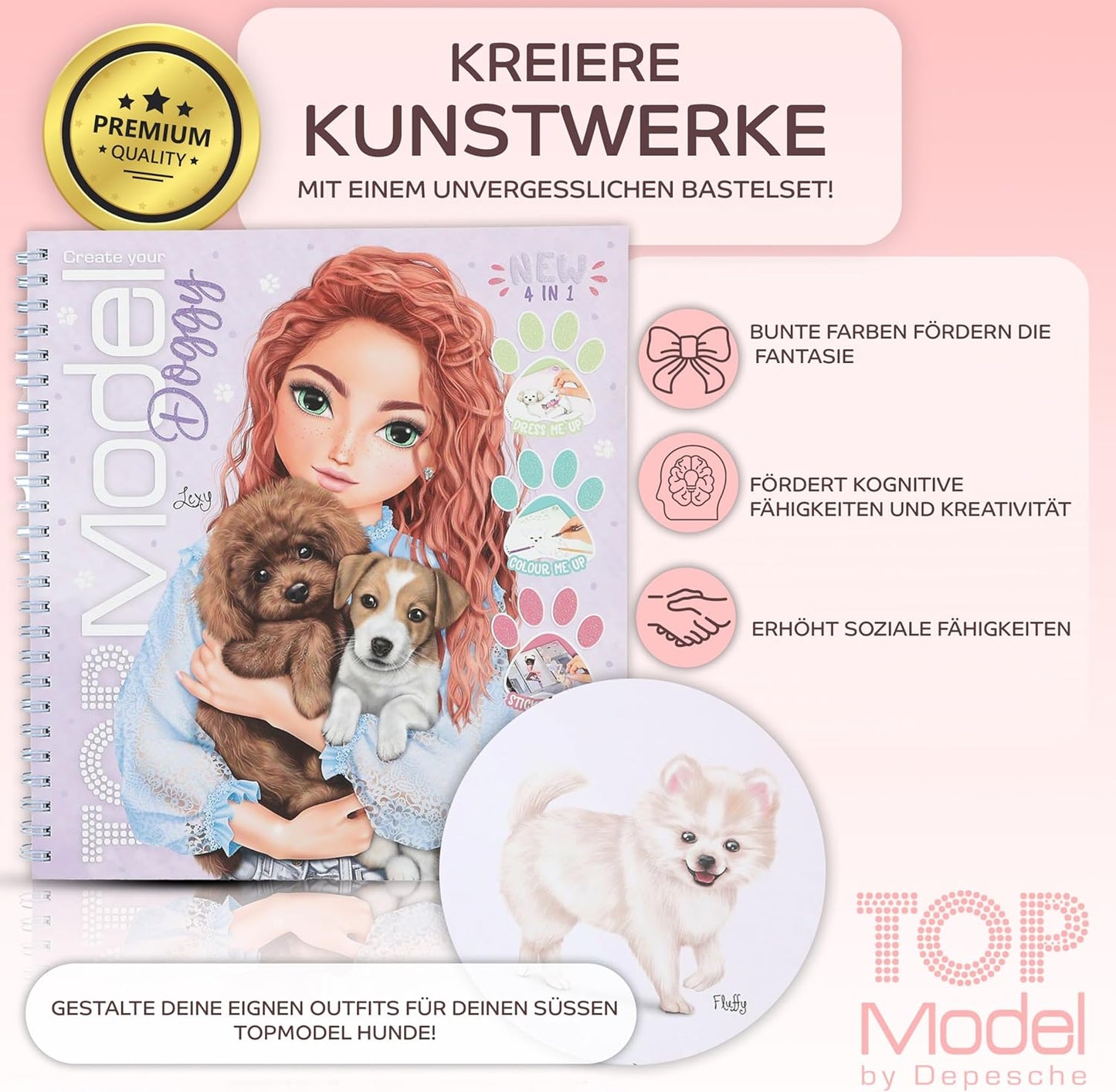 TOPModel Create Your Doggy Colouring Book + TOPModel Figural Colouring Book Kitty and Dog - Creative Colouring and Design for Animal Lovers with Cute Dogs and Cats, Ideal for Little Artists