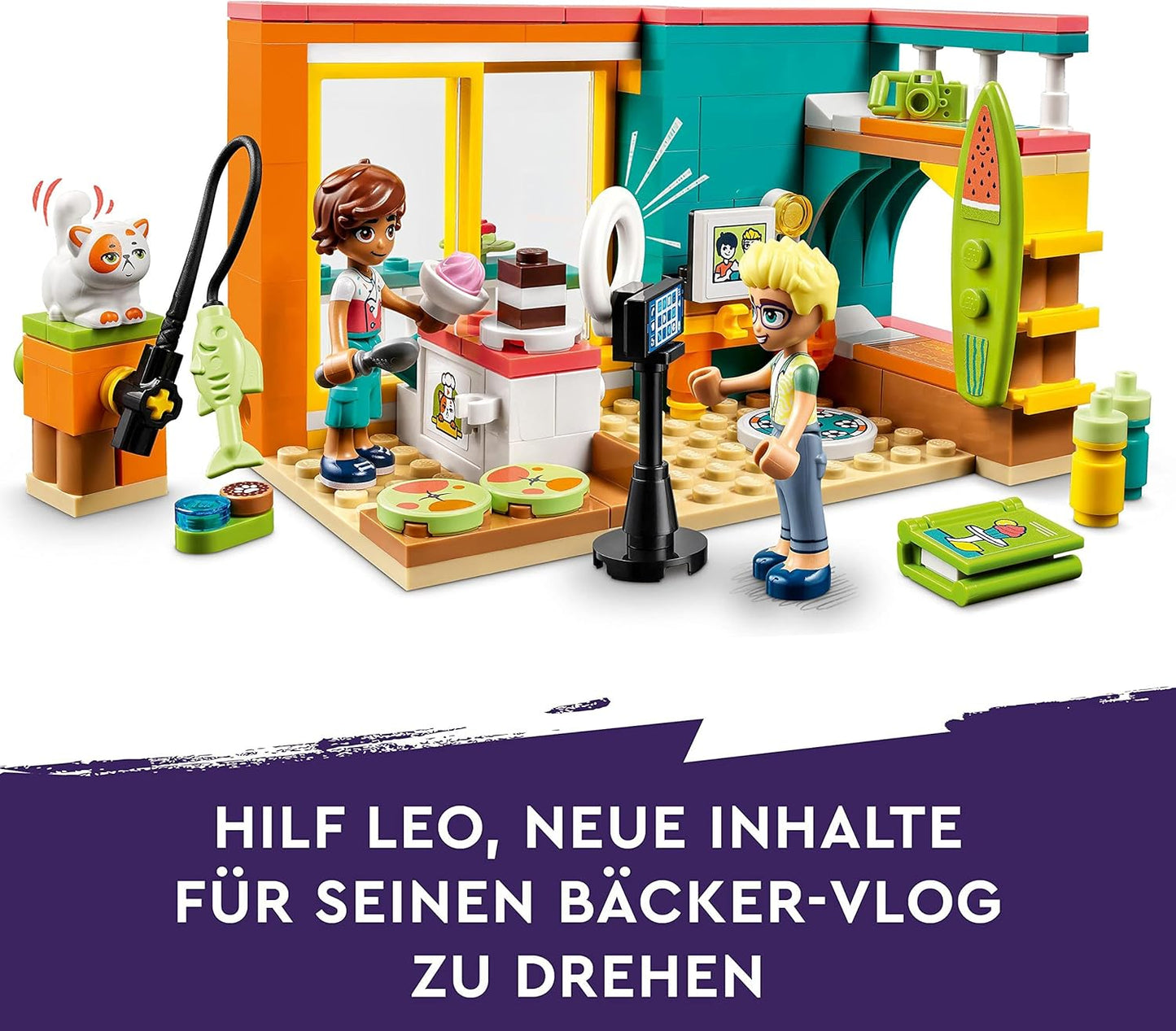 LEGO Friends Leos Room Baking Playset, Collector's Toy for Girls and Boys with Olly Mini Doll and Kitten Churro, 2023 Series Figures, Small Gift 41754