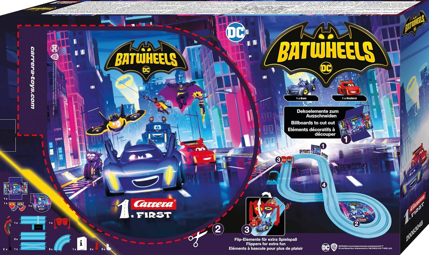 Carrera - 20063048 - Carrera First I DC Batwheels Ready to Roll 2.9 Race Track Set I Car for Racetrack | Racetracks and Licensed Slot Cars | Up to 2 Players | For Children from 3 Years and Adults