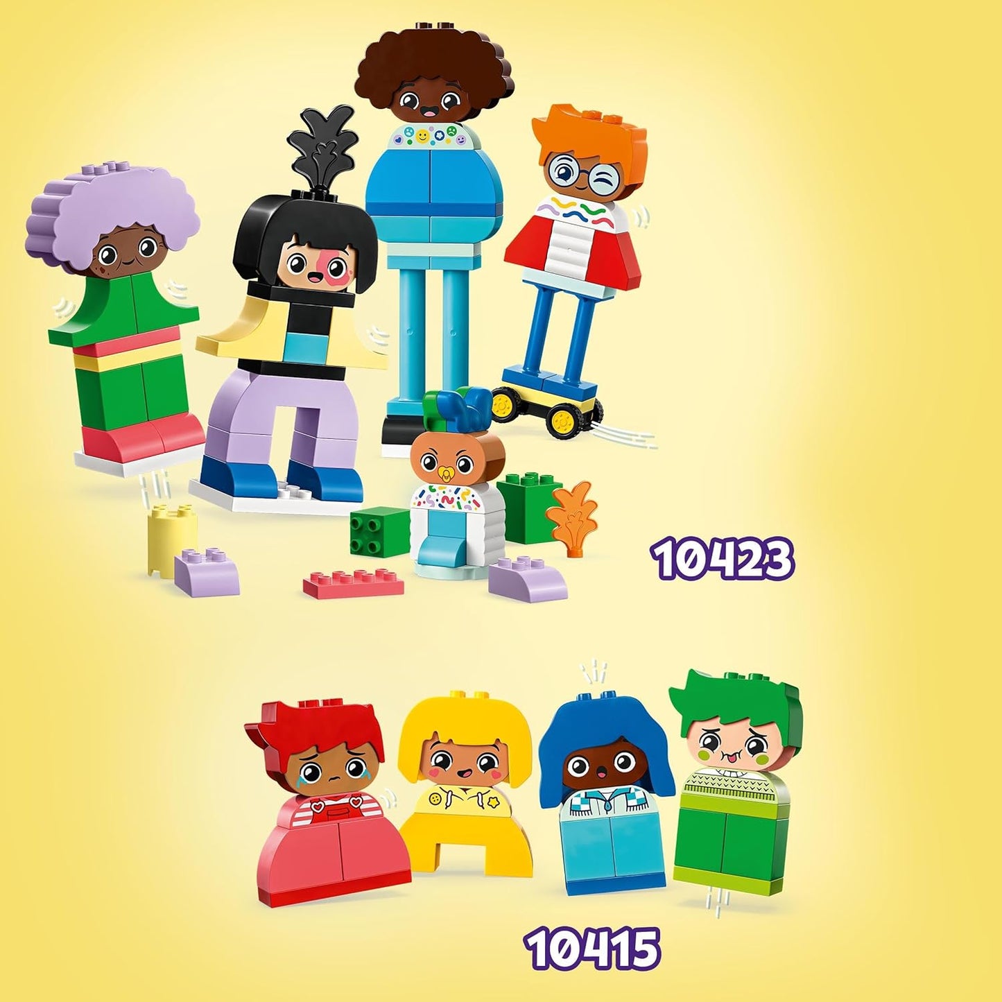 LEGO DUPLO Town Buildable People with Big Feelings, Educational Toy for Children from 3 Years, Includes 5 Figures with 10 Faces for Role Play, 71 Stones to Combine and Design 10423