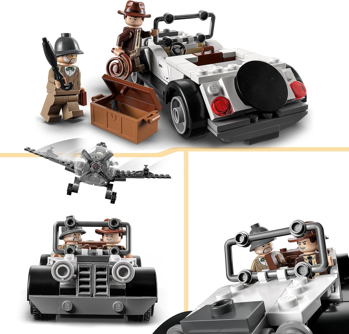 LEGO 77012 Indiana Jones Escape from the Fighter Plane Action Set with Buildable Airplane Model and Vintage Car Toy Car, Plus 3 Mini Figures, The Last Crusade Film