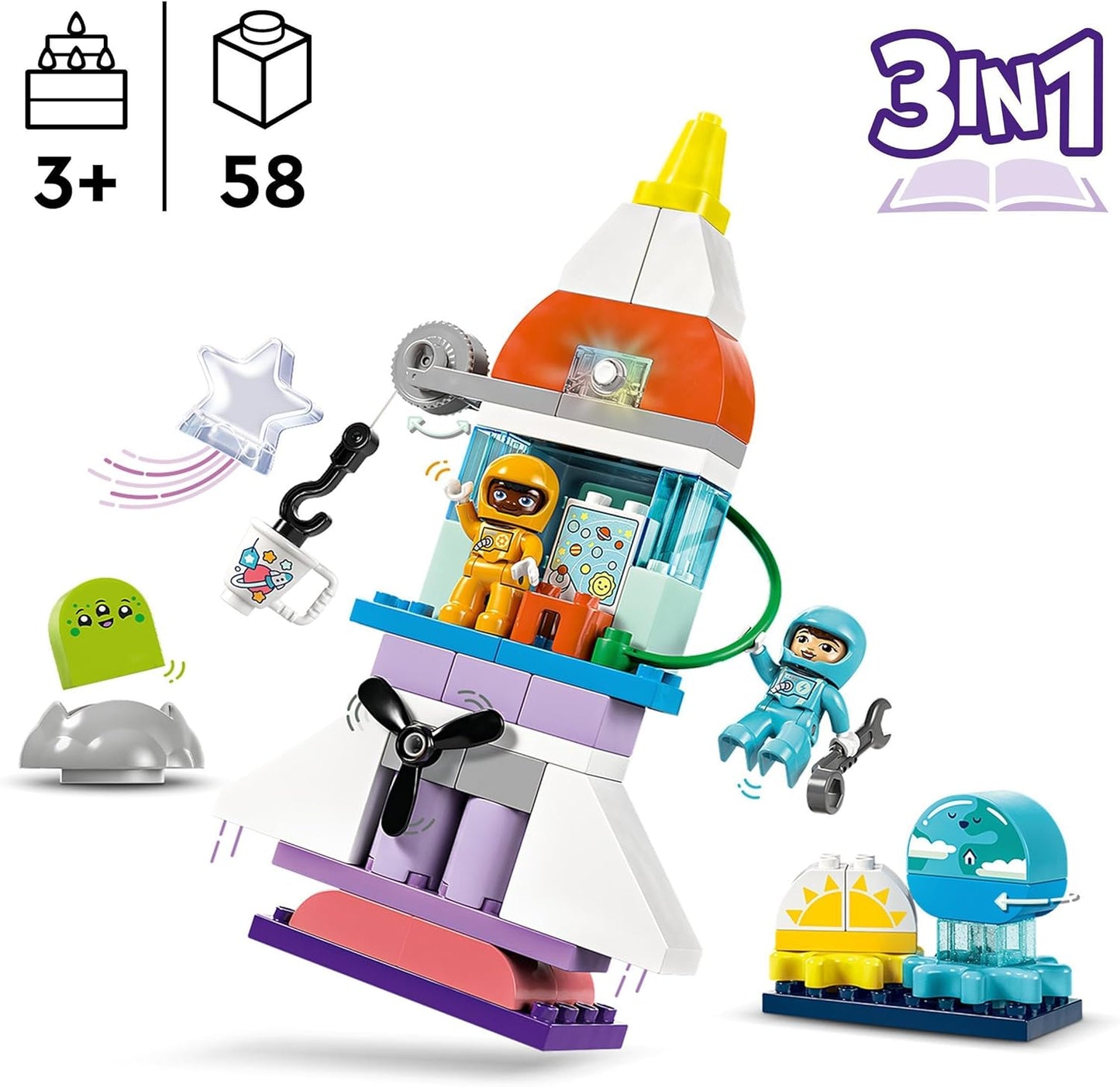 LEGO DUPLO 3-in-1 Spaceshuttle for Many Adventures, Space Set with Rocket Toy for Kids to Building, Science and Motor Skills Toy for Early Development, Gift for 3 Year Olds 10422