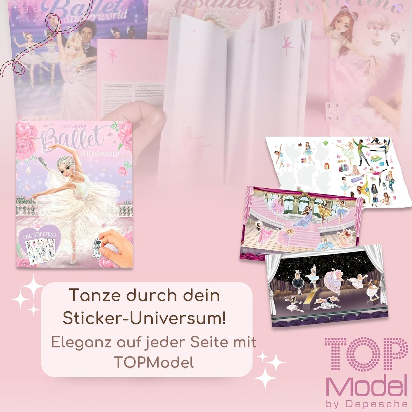 TOPModel Stickerworld Ballet + TopModel Stickerworld Kitty and Doggy - Creative Sticker Set for Girls with Cute Animal and Ballet Motifs, Perfect for Imaginative Play and Decoration!