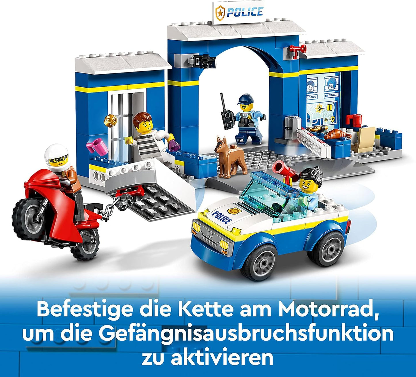 LEGO 60370 City Breakout from the Police Station Playset, Police Car Toy and Motorcycle for Children from 4 Years, Police Toy with Prison Building and 4 Mini Figures