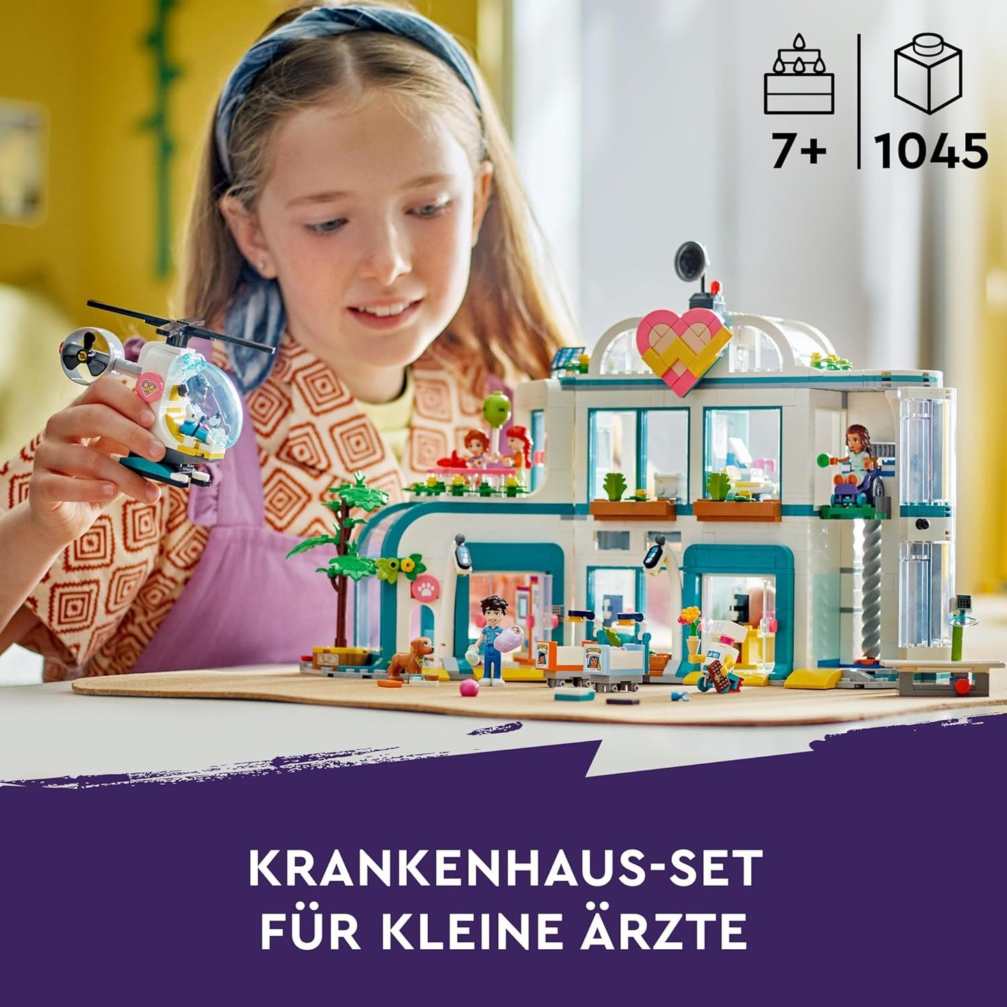 LEGO Friends Heartlake City Krankenhaus, Set mit Spielzeug-Hubschrauber und Figuren inkl. Autumn und Hund, Arzt-Spielzeug für Kinder, Geschenk für Mädchen und Jungen ab 7 Jahren 42621