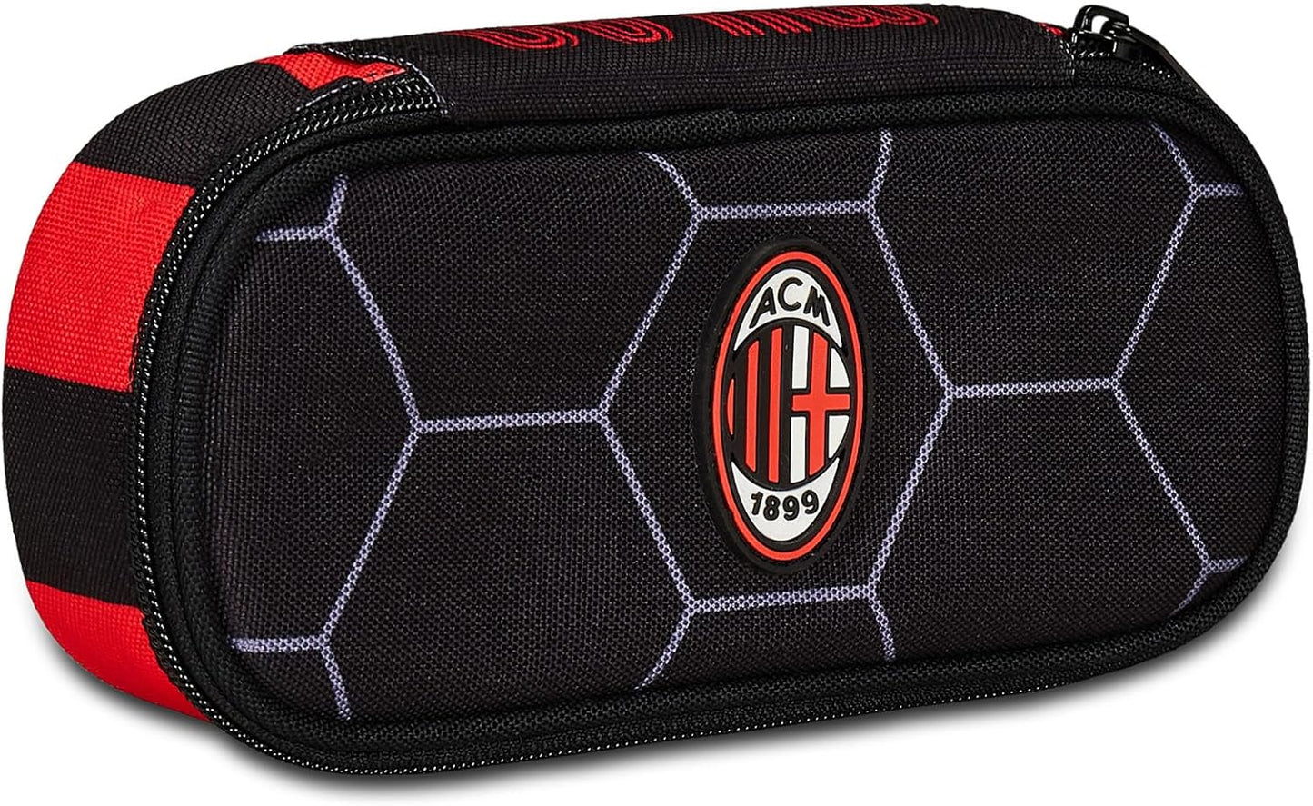 Seven Pencil Case School Round Plus - A.C. Milan Football - Path of Victory Black Red - Pencil Case for School with a Zip with Inner Organiser, Elastic Loops - Accessories, multicoloured, Modern