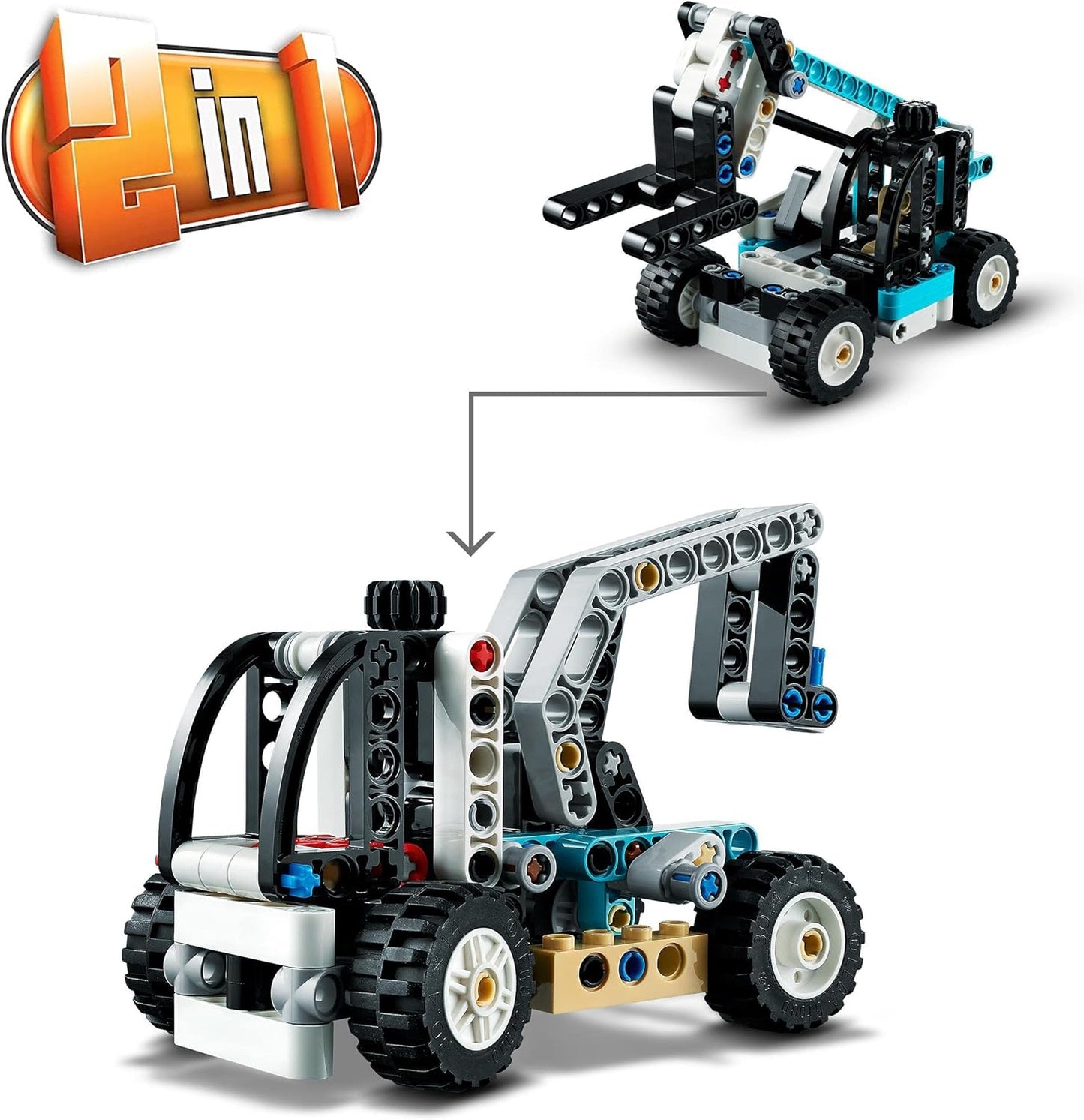 LEGO Technic 42133 2-in-1 Telescopic Loader Forklift and Tow Truck Toy, Construction Vehicle for Children Aged 7 Years and Up