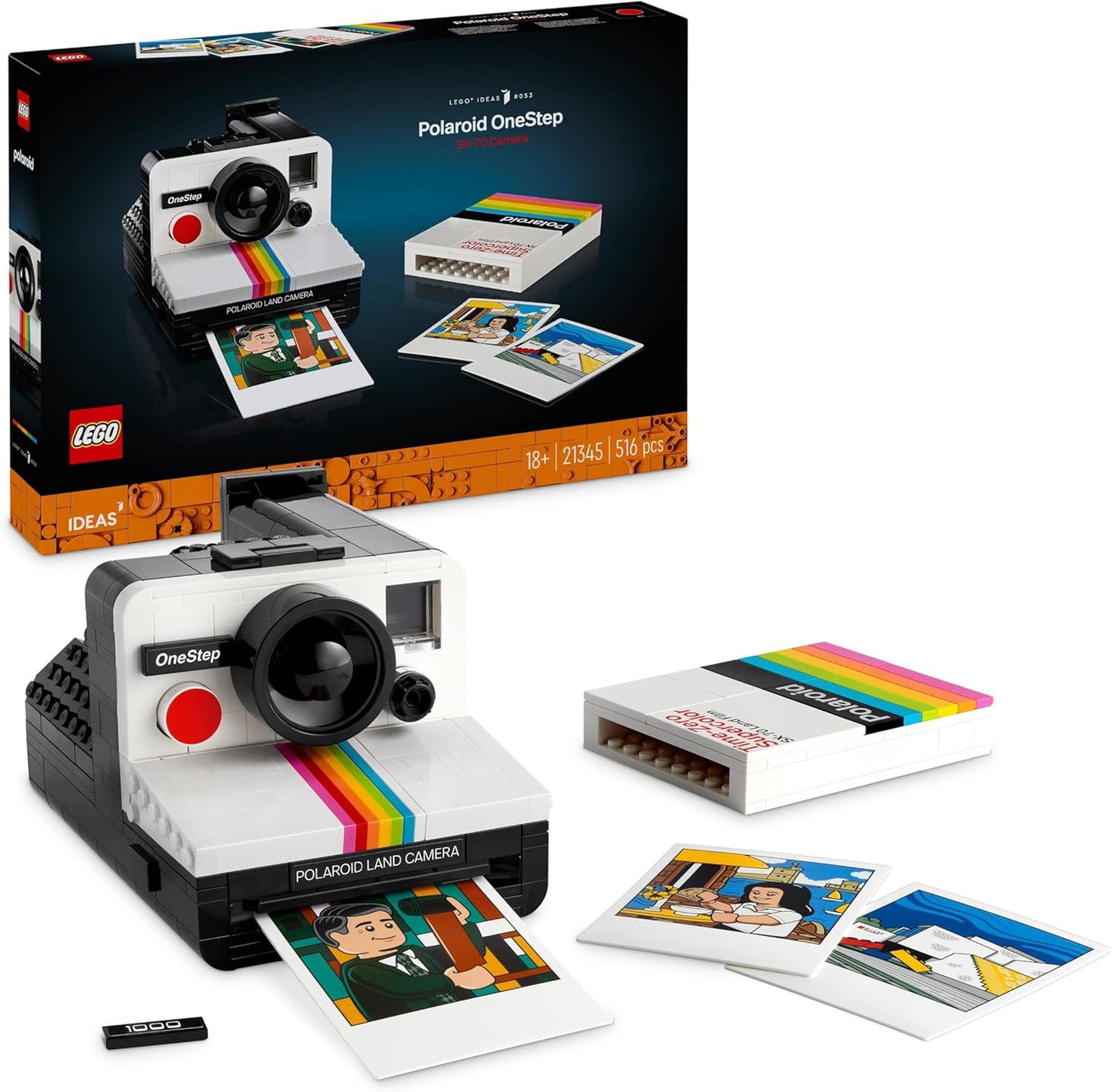 LEGO Ideas Polaroid OneStep SX-70 Camera Set for Adults, Collectible with Authentic Details, Creative Activity, Photography Gifts for Men, Women, Him, Her & Teens 21345